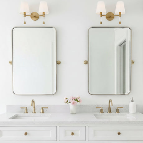 Audrey 2 Light Vanity, Modern Brass and Milk Glass for Modern home with White Walls