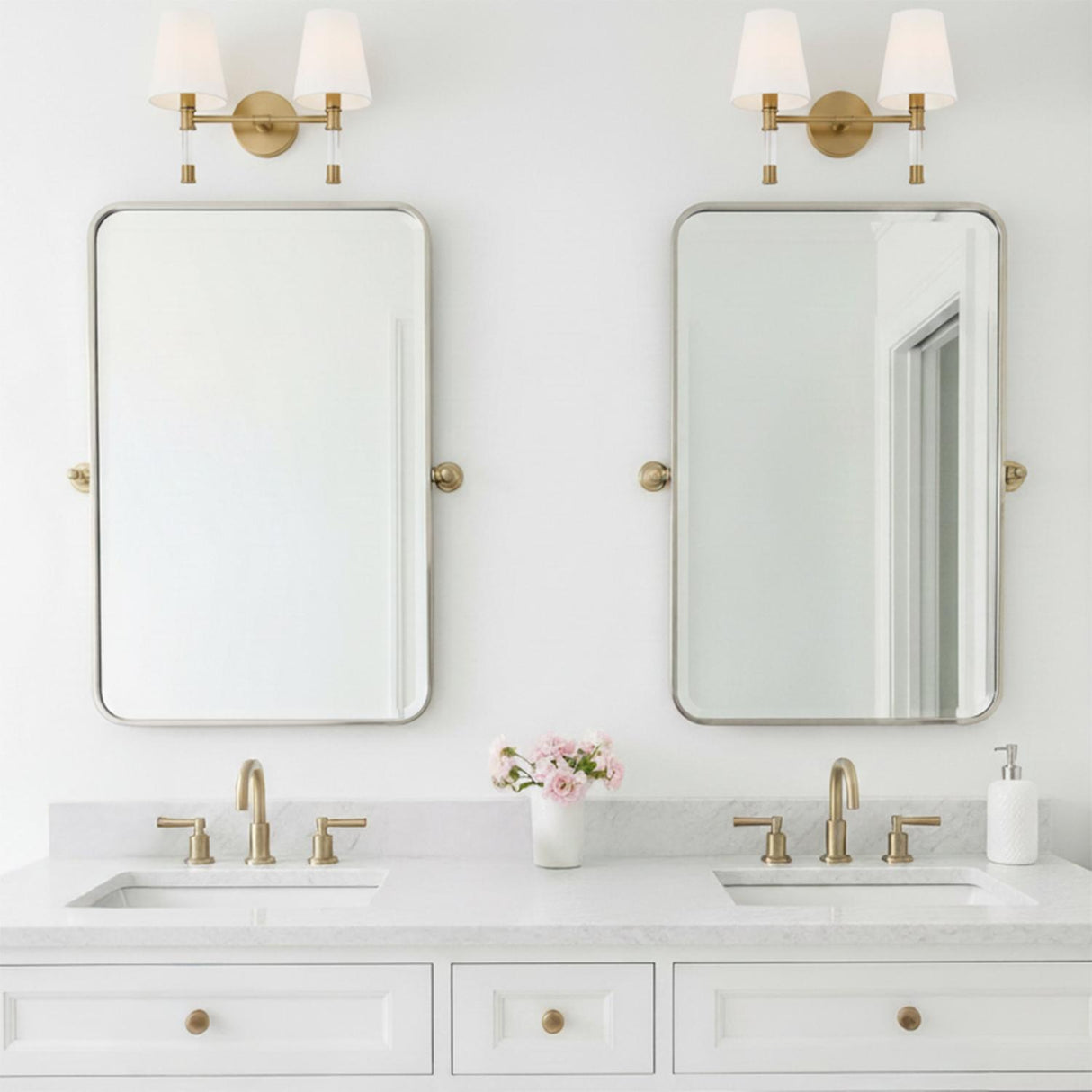 Audrey 2 Light Vanity, Modern Brass and Milk Glass