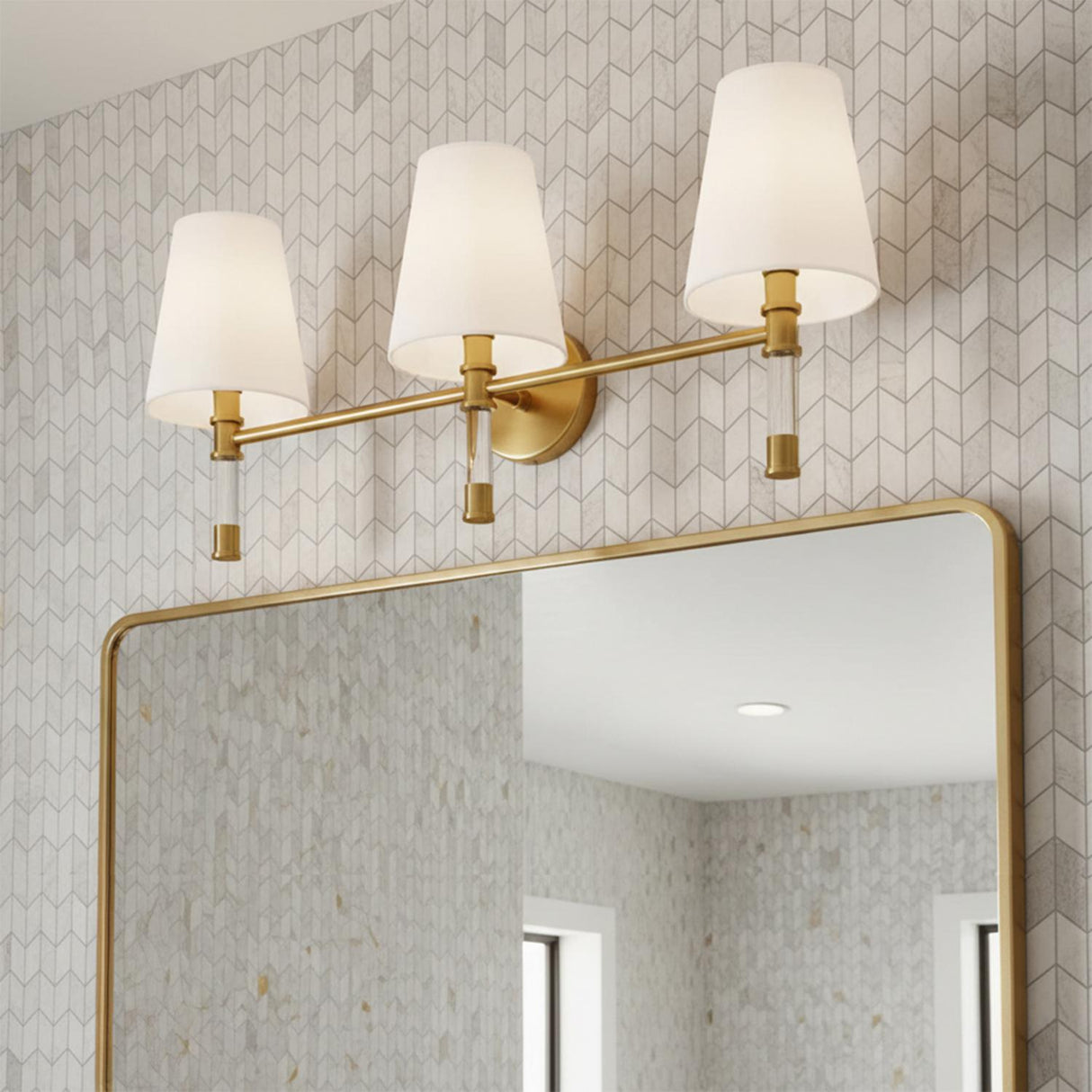 Audrey 3 Light Vanity, Modern Brass and Milk Glass