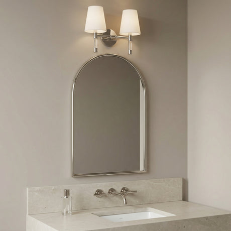 Audrey 2 Light Vanity, Polished Nickel and Milk Glass for Modern home with Gray Walls