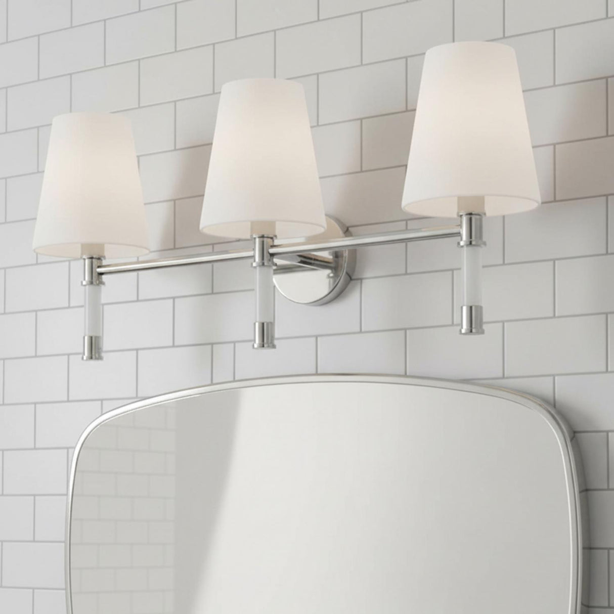 Audrey 3 Light Vanity, Polished Nickel and Milk Glass