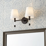 Audrey 2 Light Vanity, Aged Iron and Milk Glass for Transitional home with White Tile