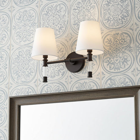 Audrey 2 Light Vanity, Aged Iron and Milk Glass