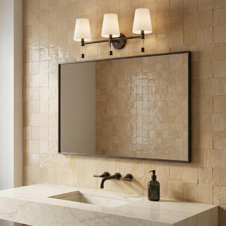 Audrey 3 Light Vanity, Aged Iron and Milk Glass