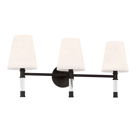 Audrey 3 Light Vanity, Aged Iron and Milk Glass