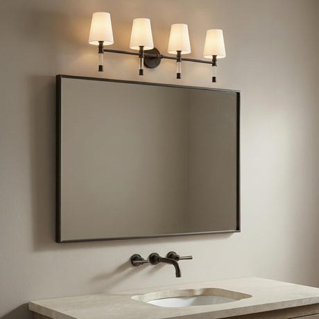 Audrey 4 Light Vanity, Aged Iron and Milk Glass