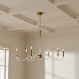 Audrey 6 Light Chandelier 42", Modern Brass for Modern home with Cream Siding