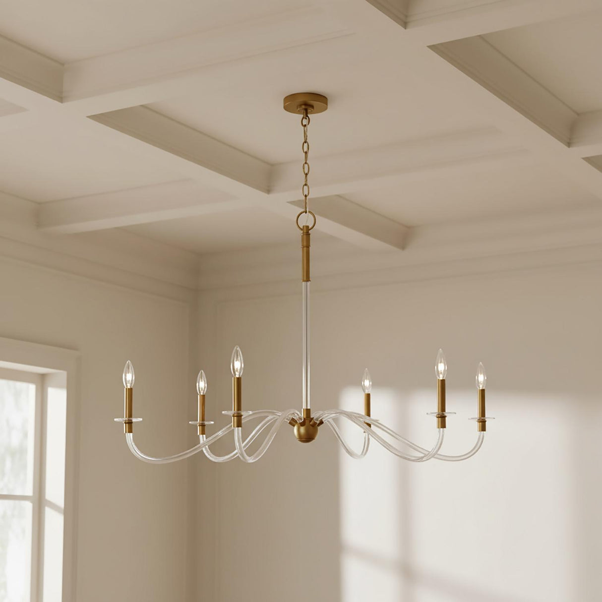Audrey 6 Light Chandelier 42", Modern Brass