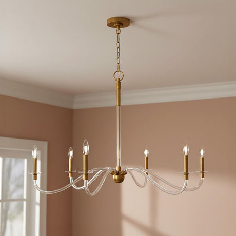 Audrey 6 Light Chandelier 42", Modern Brass