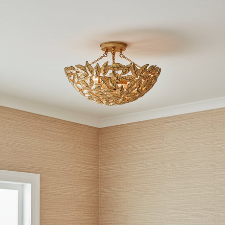 Floren Semi-Flush 16" Aged Gilded Brass for Transitional home with Warm Beige Textured Walls