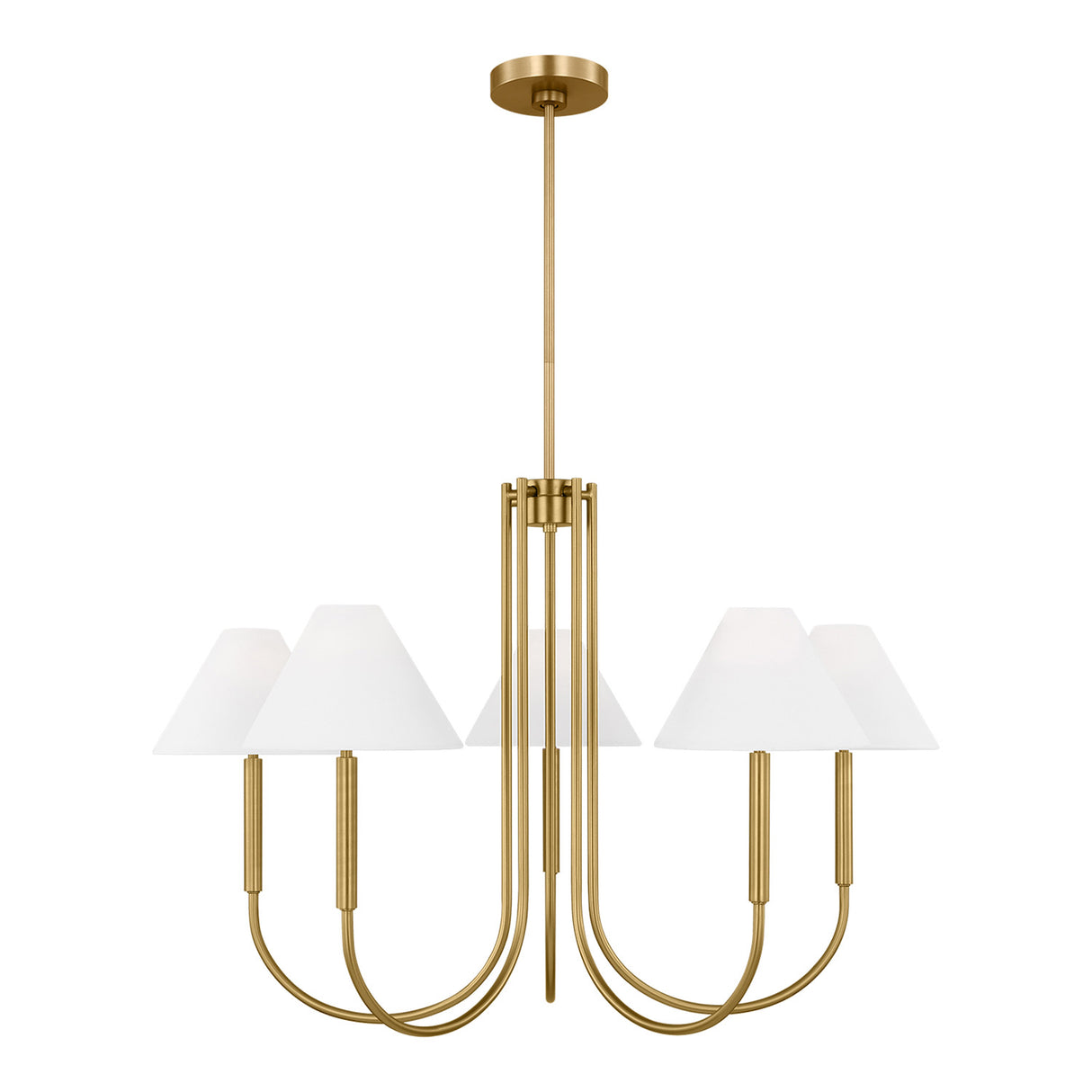 Hazelton 5 Light Chandelier 38", Satin Brass