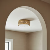 Nelson Flush Mount 12", Satin Brass for Transitional home with Warm Beige Wallpaper