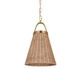 Paloma Pendant 12", Modern Brass and Rattan
