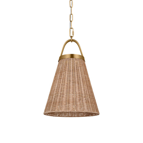 Paloma Pendant 12", Modern Brass and Rattan