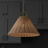 Paloma Pendant 22, Modern Brass and Rattan for Modern Farmhouse home with Gray Shiplap