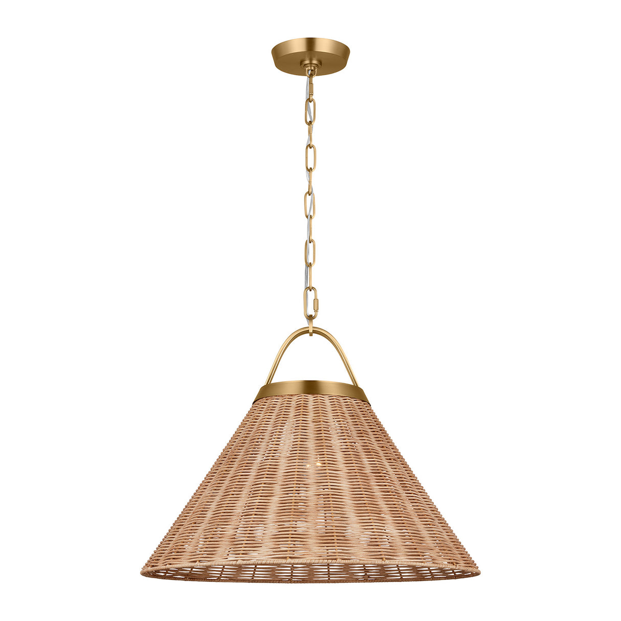 Paloma Pendant 22", Modern Brass and Rattan
