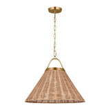 Paloma Pendant 22", Modern Brass and Rattan