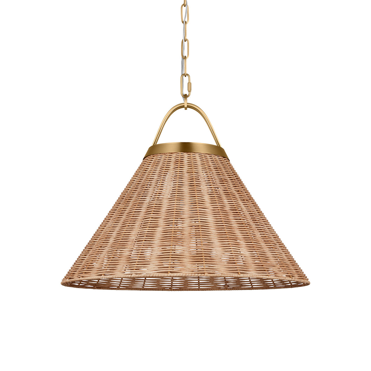 Paloma Pendant 22", Modern Brass and Rattan