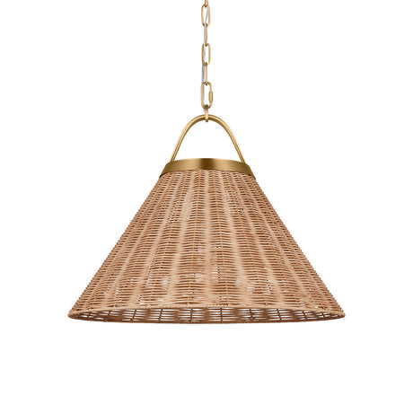 Paloma Pendant 22", Modern Brass and Rattan