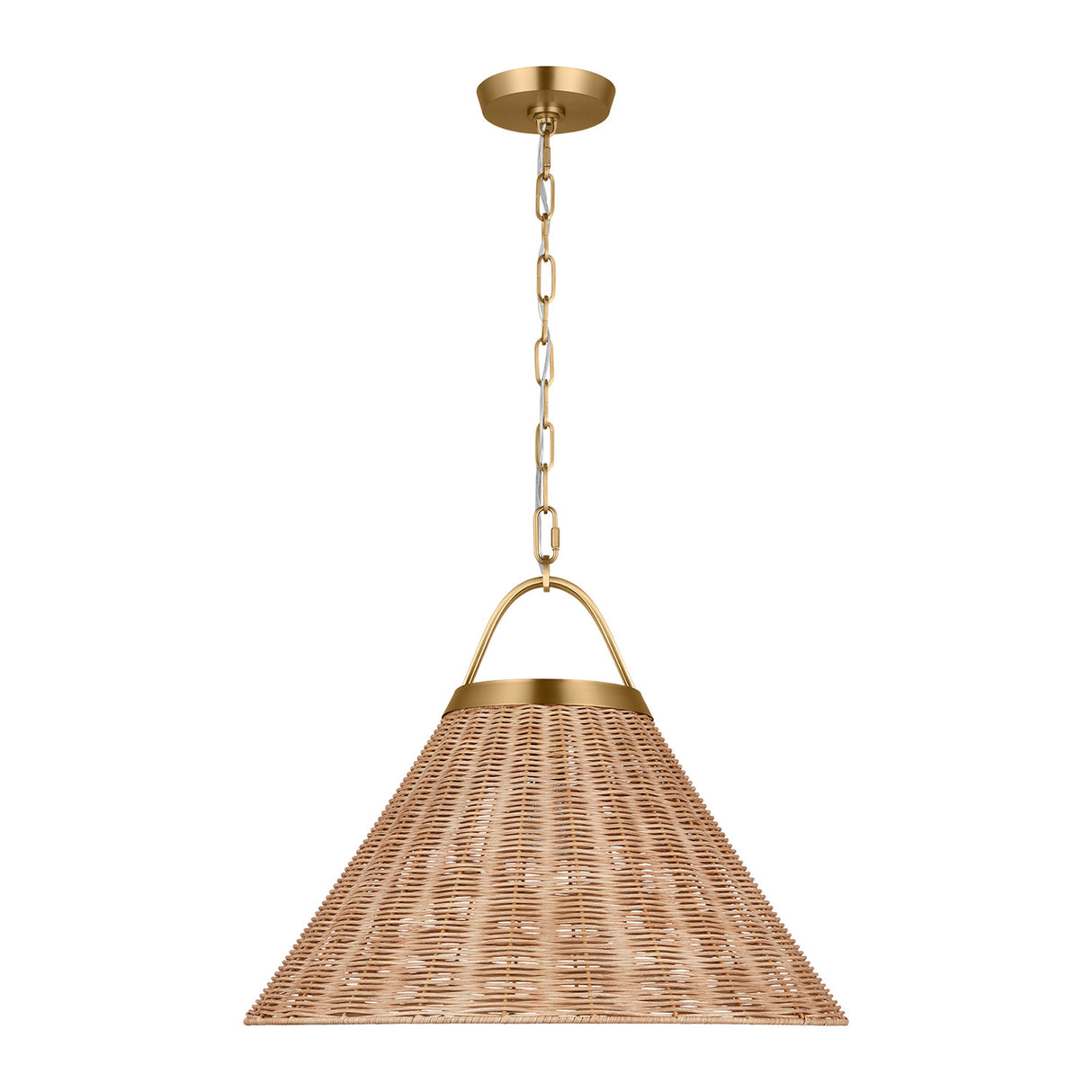Paloma Pendant 22", Modern Brass and Rattan