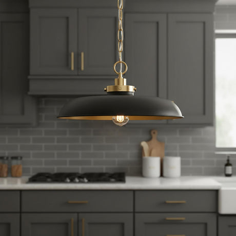 Franklin Pendant 20", Matte Black and Modern Brass