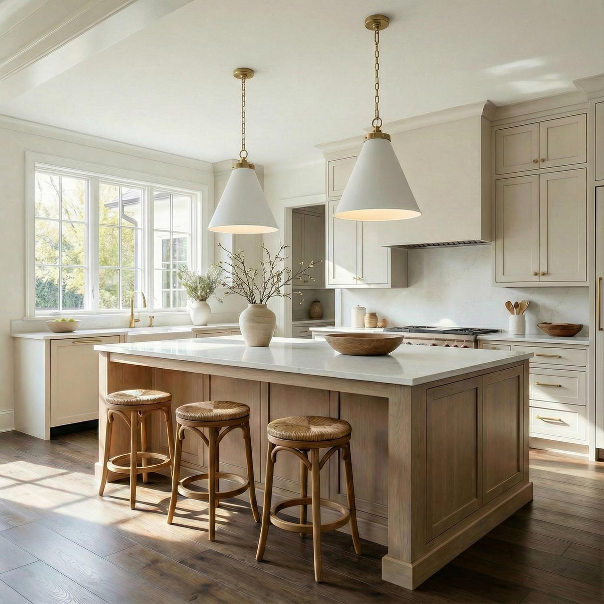 Classon Large Pendant 19", Matte White and Modern Brass