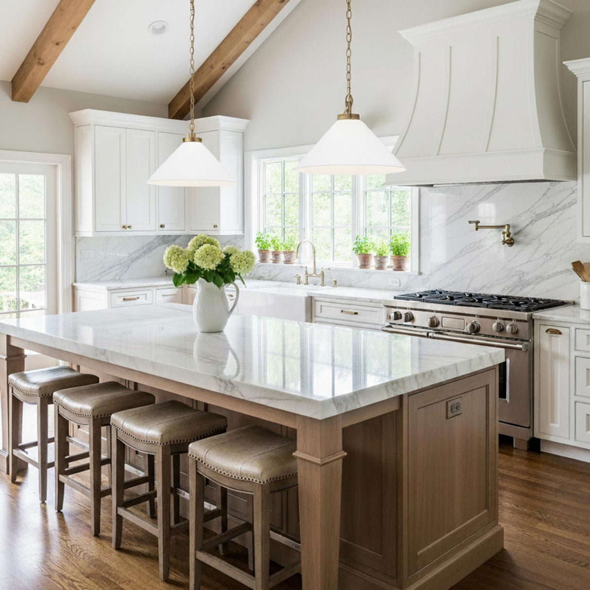 Classon Wide Pendant 23", Matte White and Modern Brass