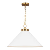 Classon Wide Pendant 23", Matte White and Modern Brass