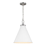Classon Medium Pendant 16", Matte White and Polished Nickel
