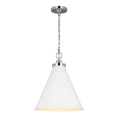 Classon Medium Pendant 16", Matte White and Polished Nickel