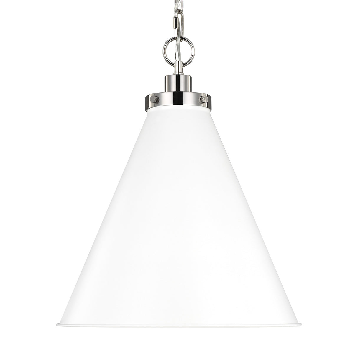 Classon Medium Pendant 16", Matte White and Polished Nickel