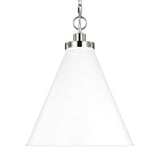 Classon Medium Pendant 16", Matte White and Polished Nickel