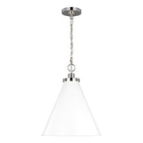 Classon Medium Pendant 16", Matte White and Polished Nickel