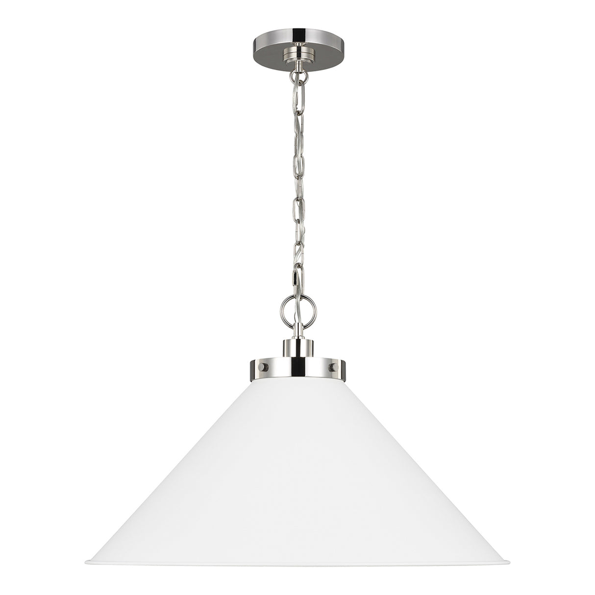 Classon Wide Pendant 23", Matte White and Polished Nickel