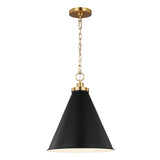 Classon Medium Pendant 16", Matte Black and Modern Brass