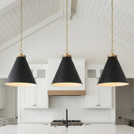 Classon Large Pendant 19", Matte Black and Modern Brass for Modern Farmhouse home with White Shiplap