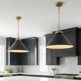 Classon Wide Pendant 23, Matte Black and Modern Brass for Modern Farmhouse home with Black Cabinetry