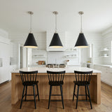Classon Medium Pendant 16, Matte Black and Polished Nickel for Modern Farmhouse home with White Siding