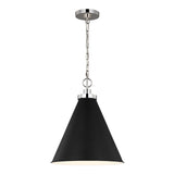 Classon Medium Pendant 16", Matte Black and Polished Nickel