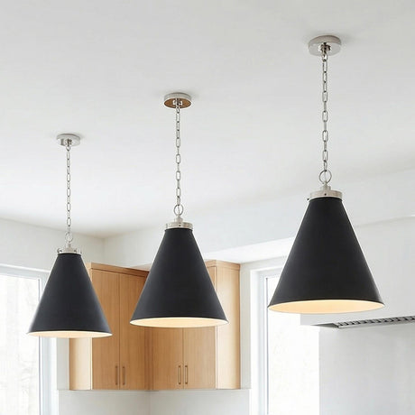 Classon Large Pendant 19", Matte Black and Polished Nickel for Modern home with White Siding