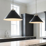 Classon Wide Pendant 23, Matte Black and Polished Nickel for Modern Farmhouse home with White Siding