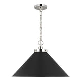Classon Wide Pendant 23", Matte Black and Polished Nickel