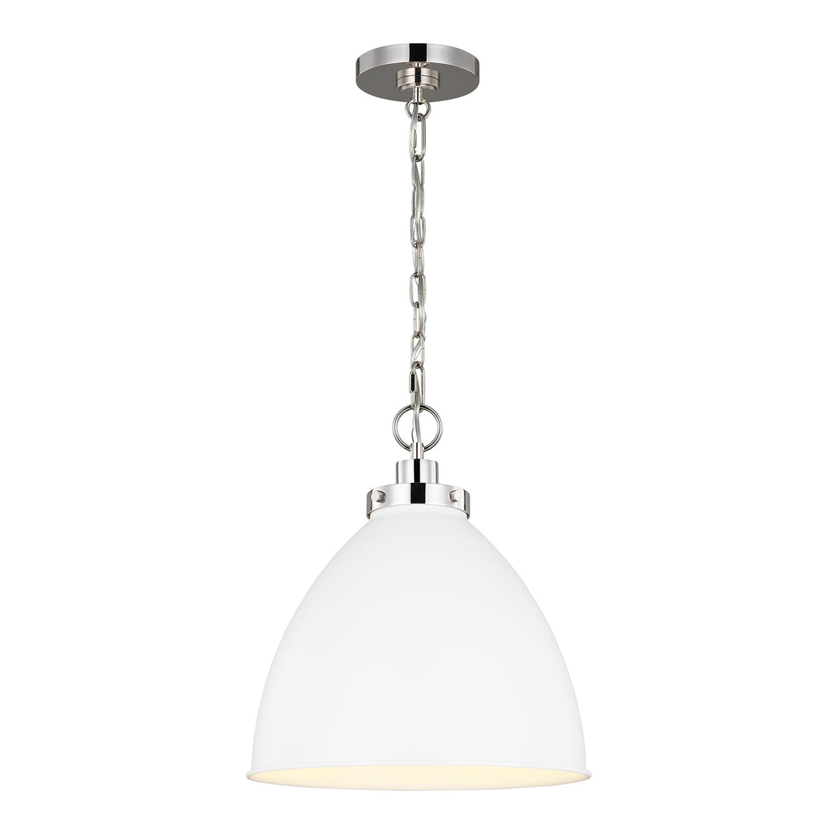 Rodney Medium Pendant 16", Matte White and Polished Nickel