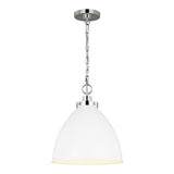 Rodney Medium Pendant 16", Matte White and Polished Nickel