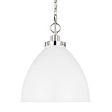 Rodney Medium Pendant 16", Matte White and Polished Nickel