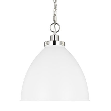 Rodney Medium Pendant 16", Matte White and Polished Nickel