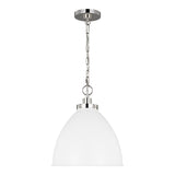 Rodney Medium Pendant 16", Matte White and Polished Nickel