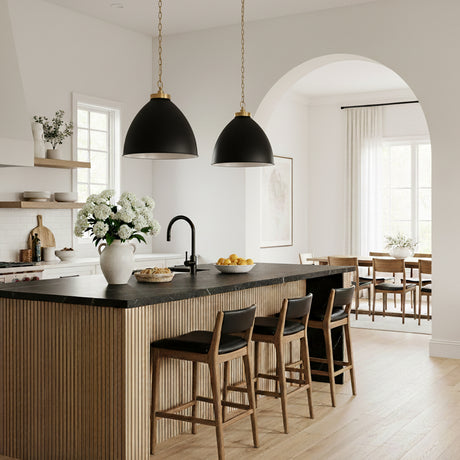 Rodney Large Pendant 18", Matte Black and Modern Brass for Modern Farmhouse home with White Siding