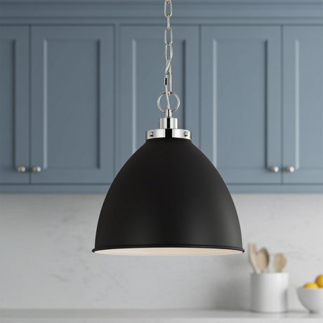 Rodney Medium Pendant 16", Matte Black and Polished Nickel