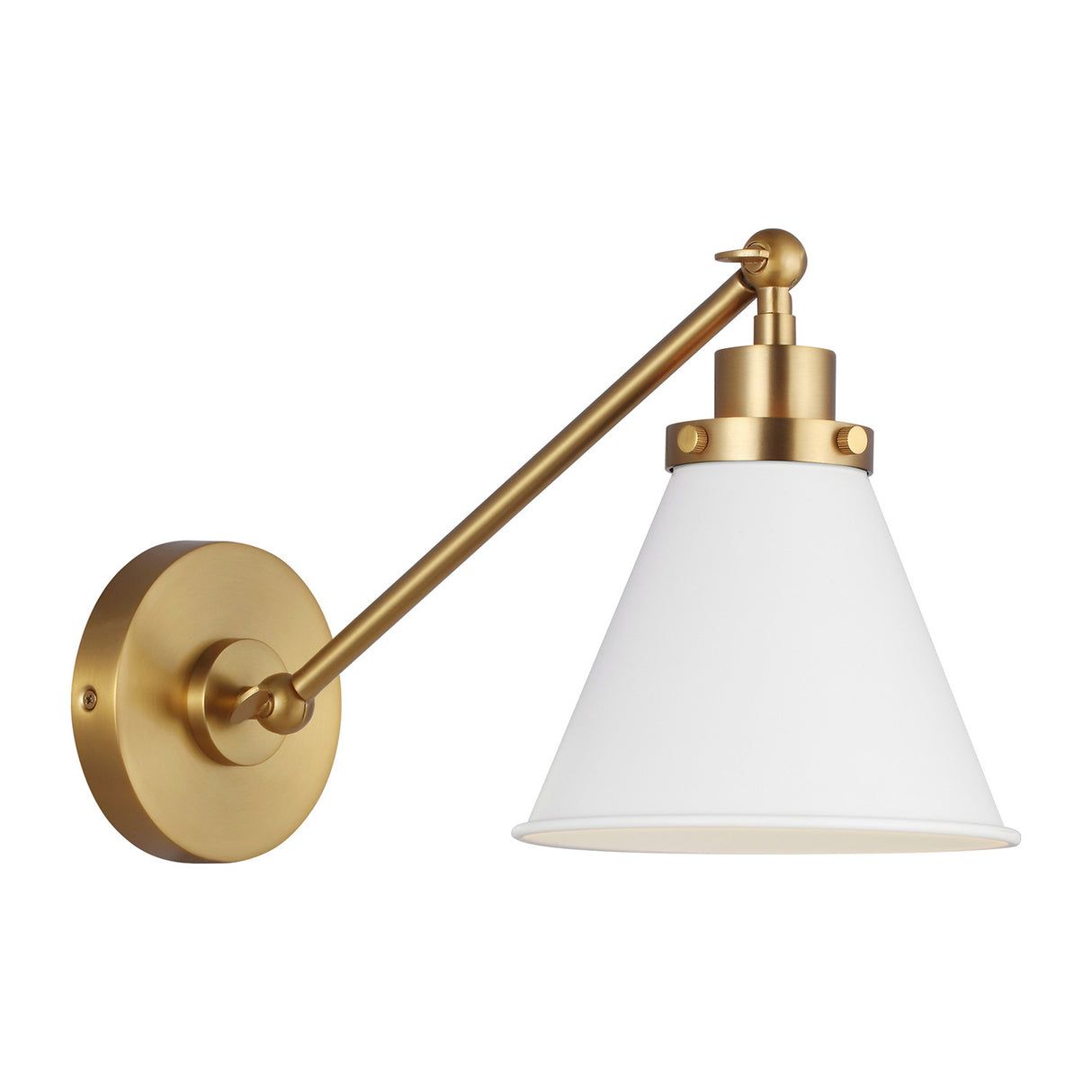 Classon Adjustable One Arm Wall Sconce, Matte White and Modern Brass
